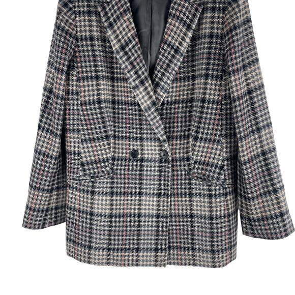 Talbots Double Breasted Bradwell Plaid Blazer Jacket Gray Pink Size 16 - Picture 6 of 11